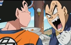 Goku dan bejita rebutan makanan